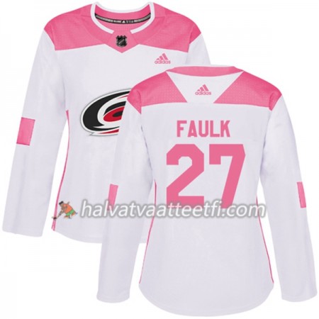 Naisten NHL Carolina Hurricanes Pelipaita Justin Faulk 27 Adidas 2017-2018 Valkoinen Vaaleanpunainen Fashion Authentic